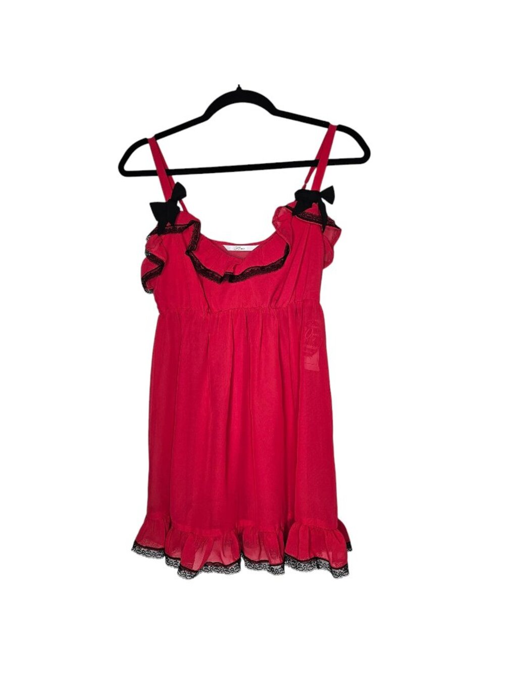Flora Nikrooz Medium Red Black Babydoll Set Semi Sheer Bows Lace Fairy Grunge